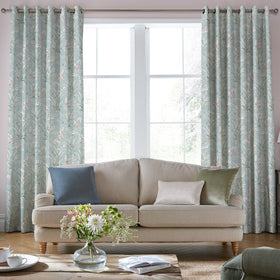 Laura Ashley Mosedale Posy Made To Measure Curtains Dark Duck Egg Blue
