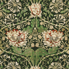 William Morris Honey Suckle Printed Cotton Fabric Green