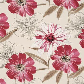 Isabella Floral Curtain Fabric Raspberry