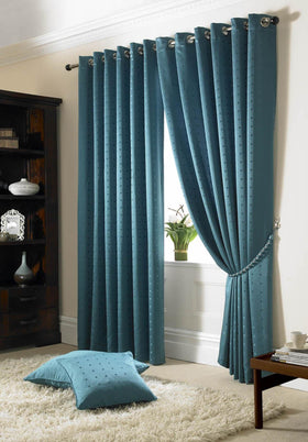 Madison Ready Made Lined Eyelet Curtains Teal