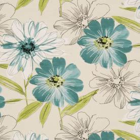Isabella Floral Curtain Fabric Teal