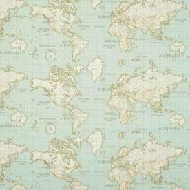 Maps Fabric Duck Egg