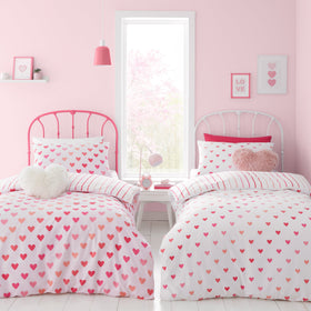 Catherine Lansfield Hearts and Stripes Two Pack Bedding Set Pink White