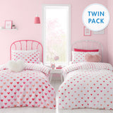 Catherine Lansfield Hearts and Stripes Two Pack Bedding Set Pink White
