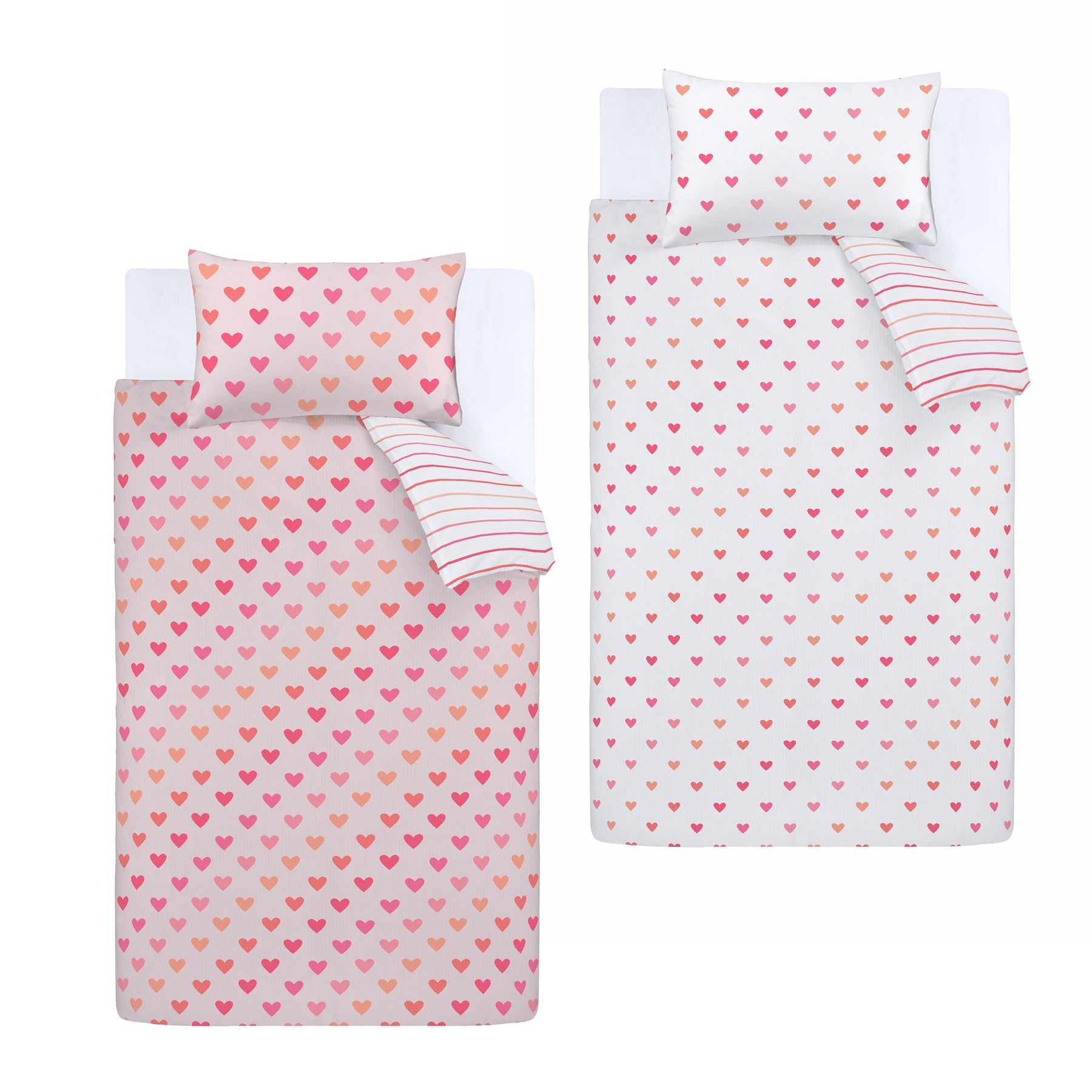 Catherine Lansfield Hearts and Stripes Two Pack Bedding Set Pink White