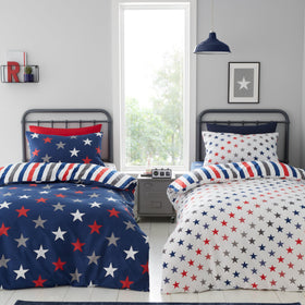 Catherine Lansfield Stripes and Stars Two Pack Bedding Set Blue White