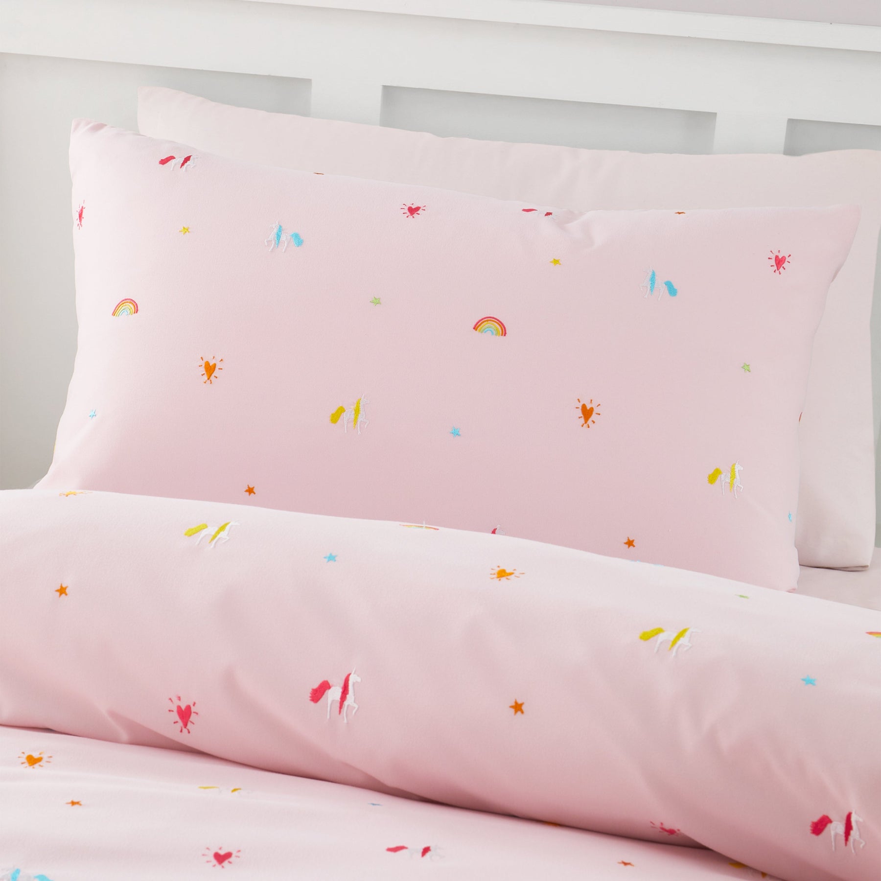Catherine Lansfield Embroidered Unicorn Bedding Set Pink