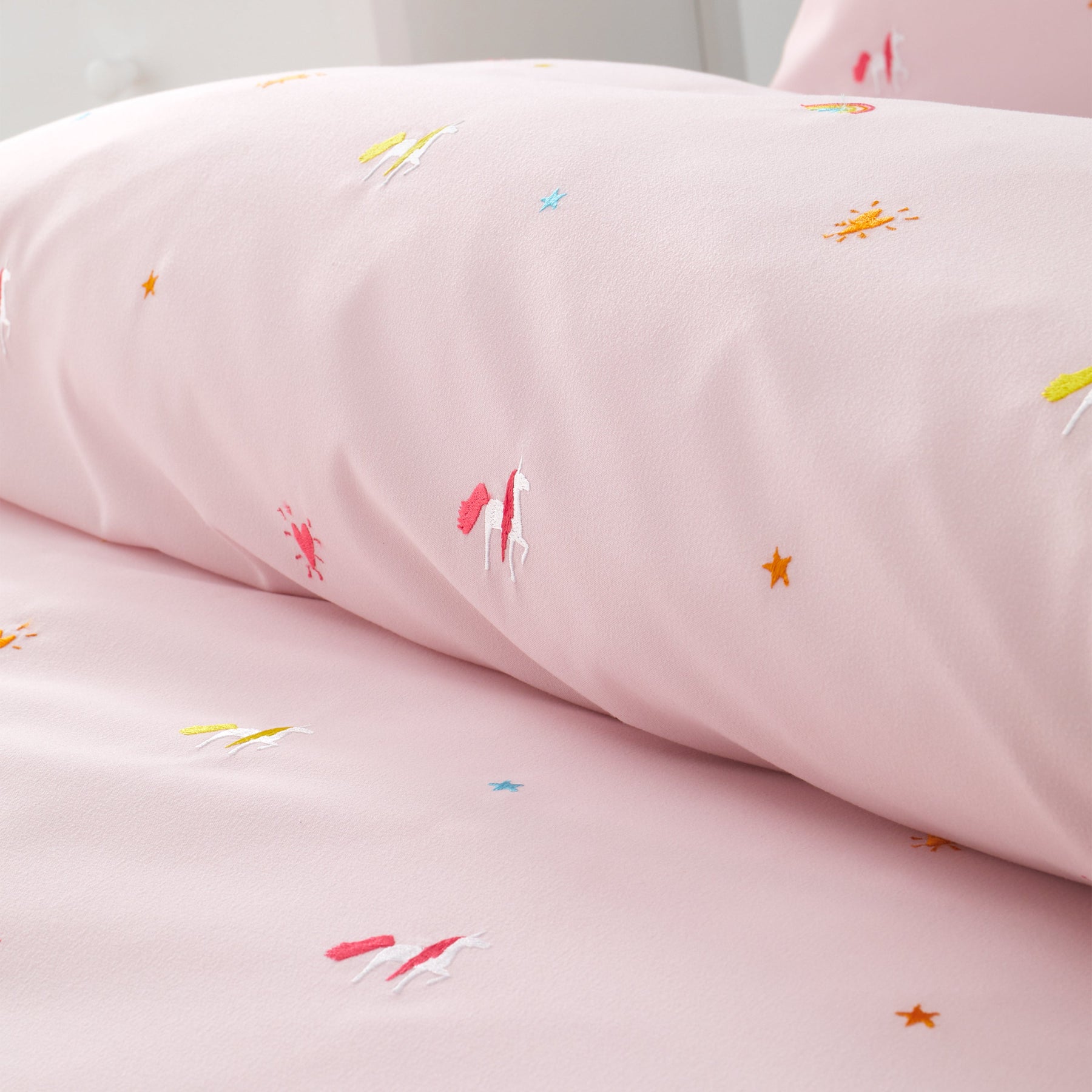 Catherine Lansfield Embroidered Unicorn Bedding Set Pink
