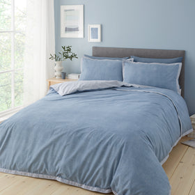 Catherine Lansfield Oslo Textured Trim Bedding Set Denim Blue