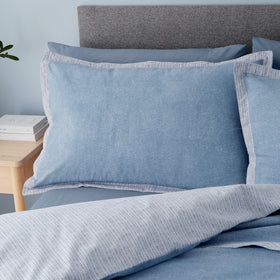 Catherine Lansfield Oslo Textured Trim Bedding Set Denim Blue