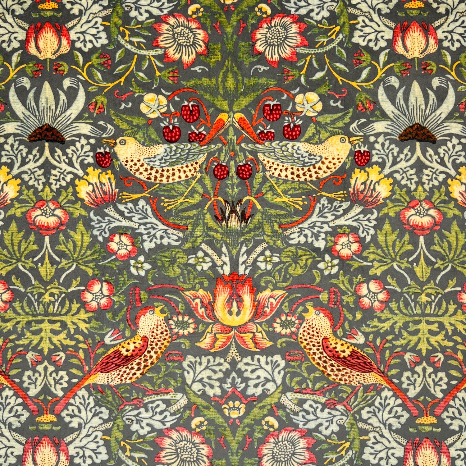 William Morris Strawberry Thief Velvet Fabric Grey