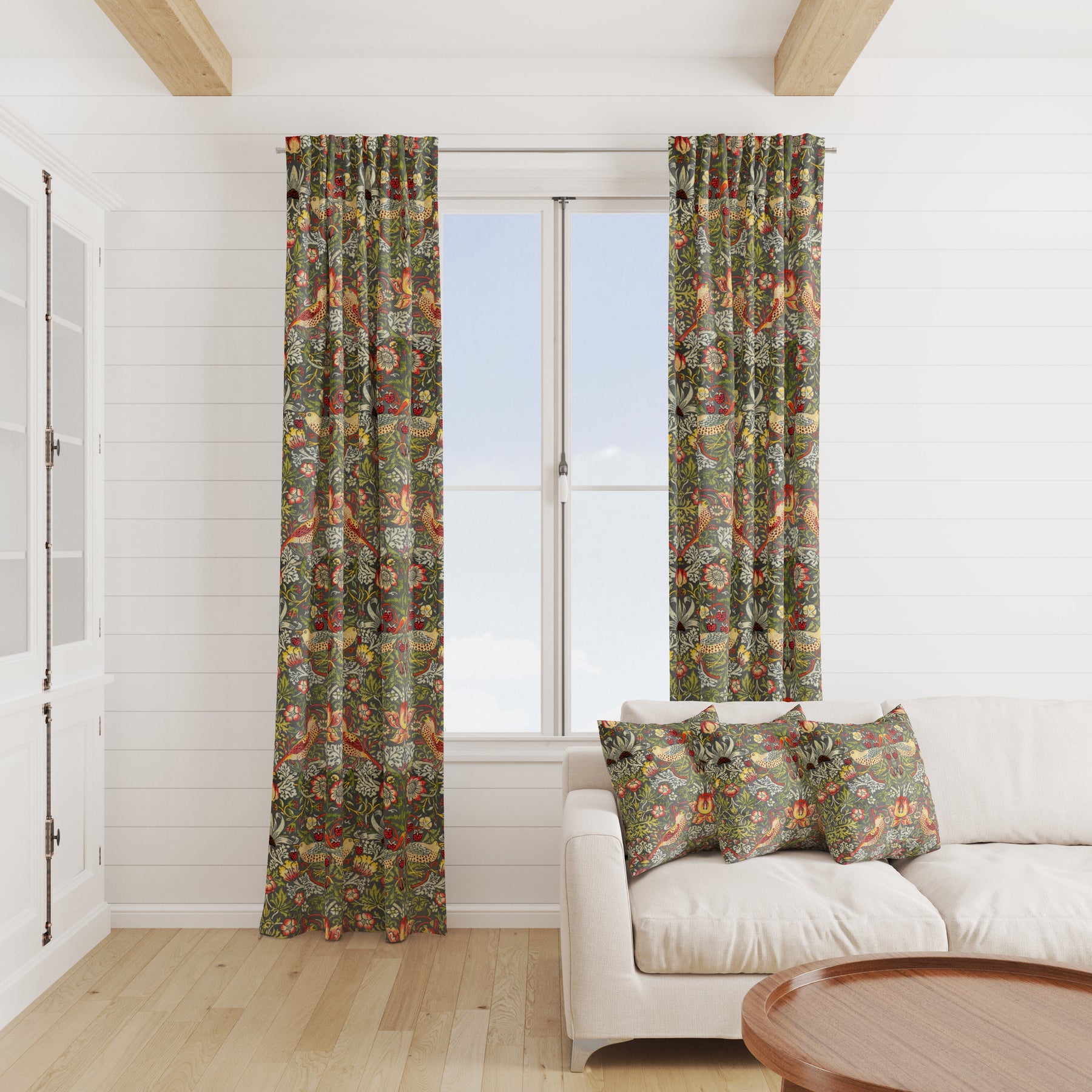 William Morris Strawberry Thief Velvet Fabric Grey