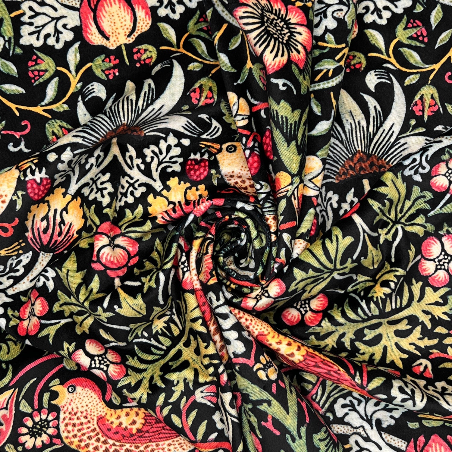 William Morris Strawberry Thief Velvet Fabric Ebony