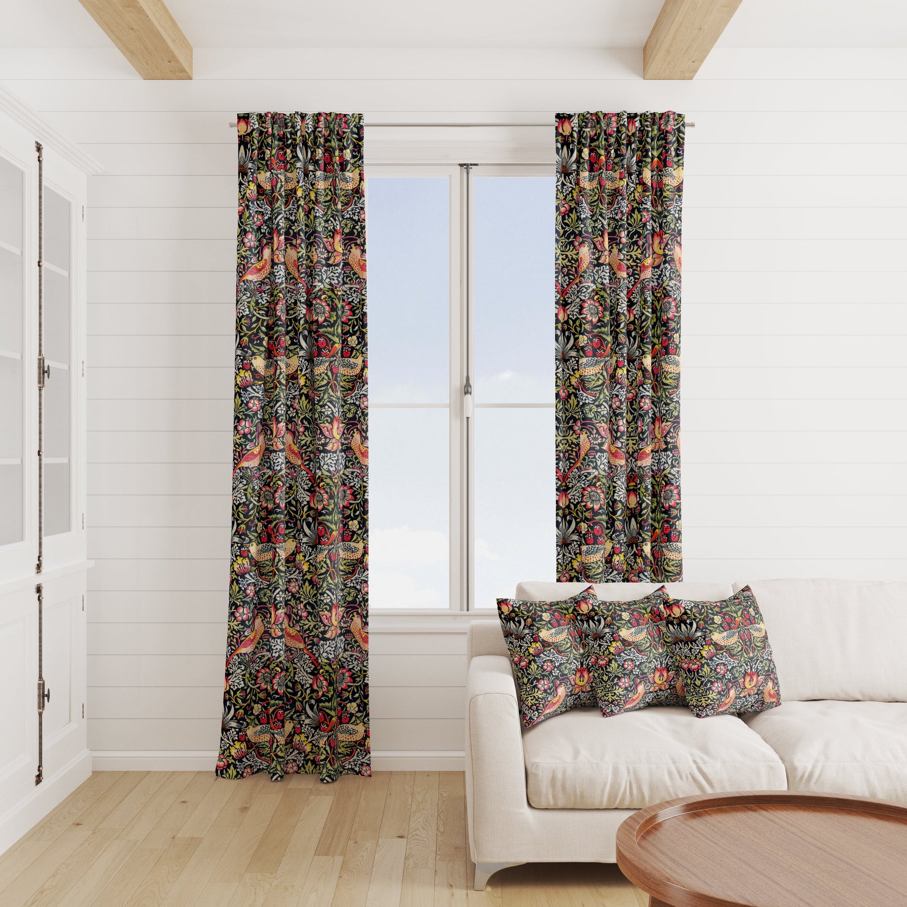 William Morris Strawberry Thief Velvet Fabric Ebony