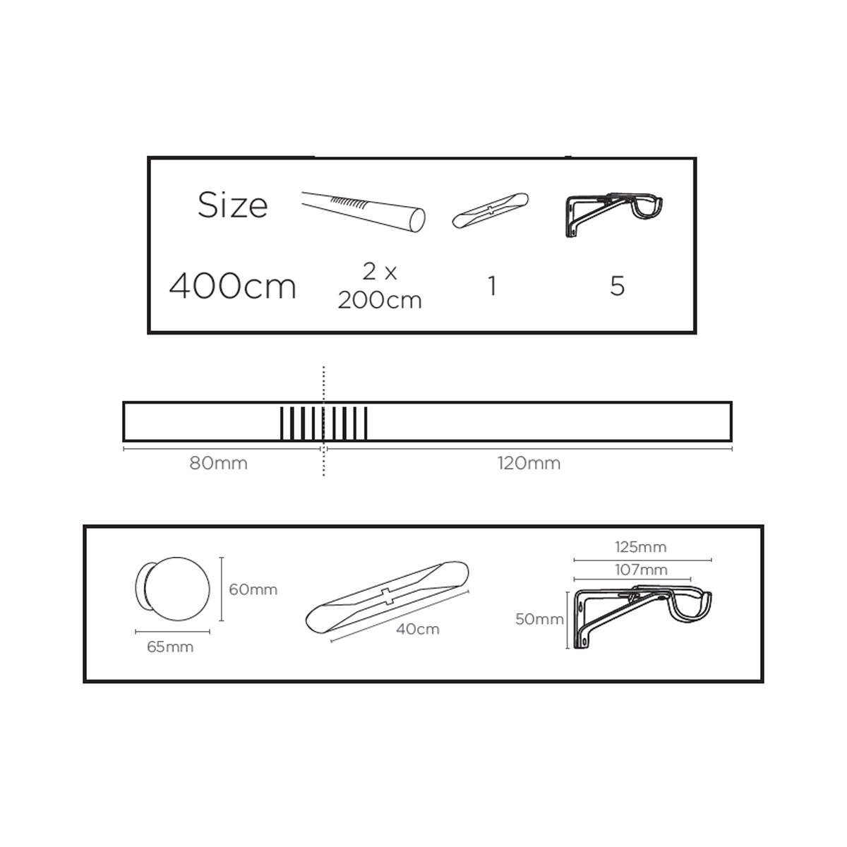 3 Sided Eyelet Bay Pole 400cm Satin Silver