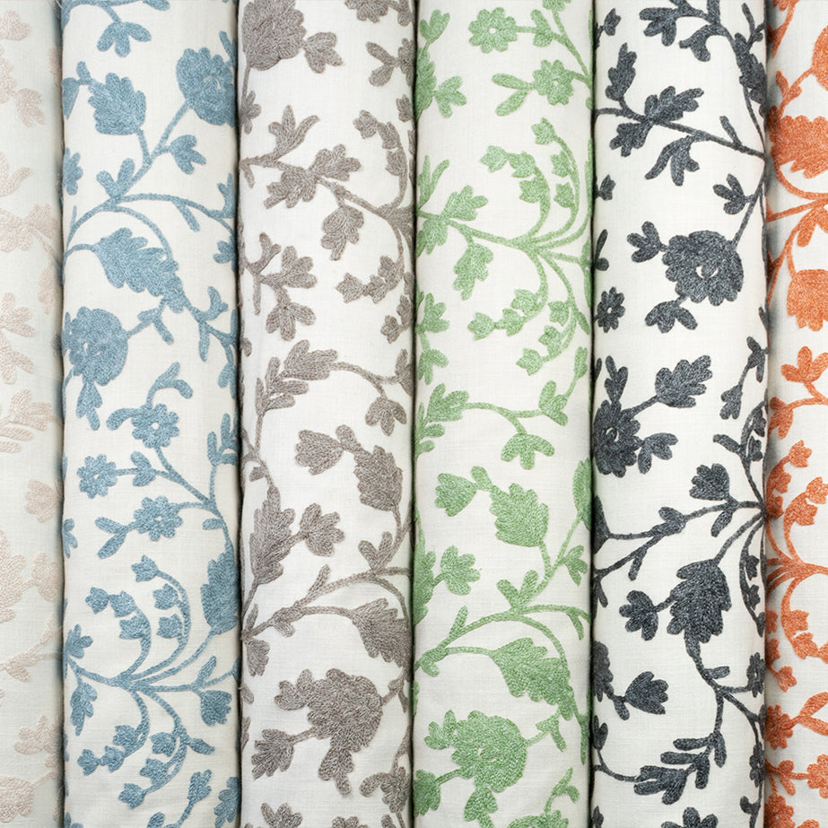 Fibre Naturelle Lucca Embroidered Fabric Charcoal
