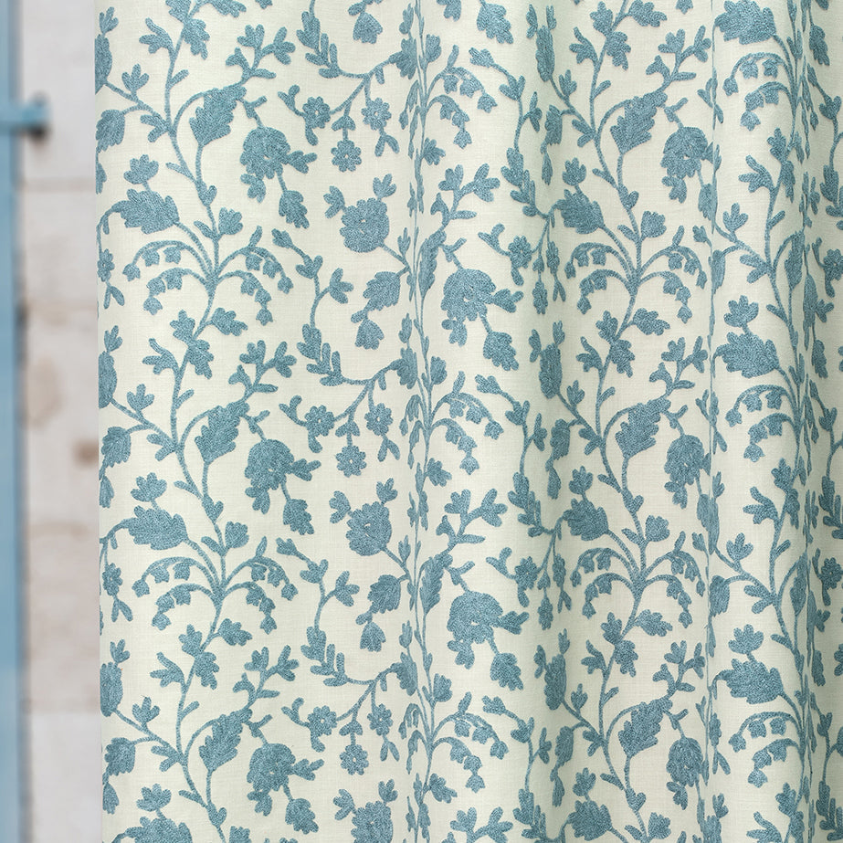 Fibre Naturelle Lucca Embroidered Fabric Sky