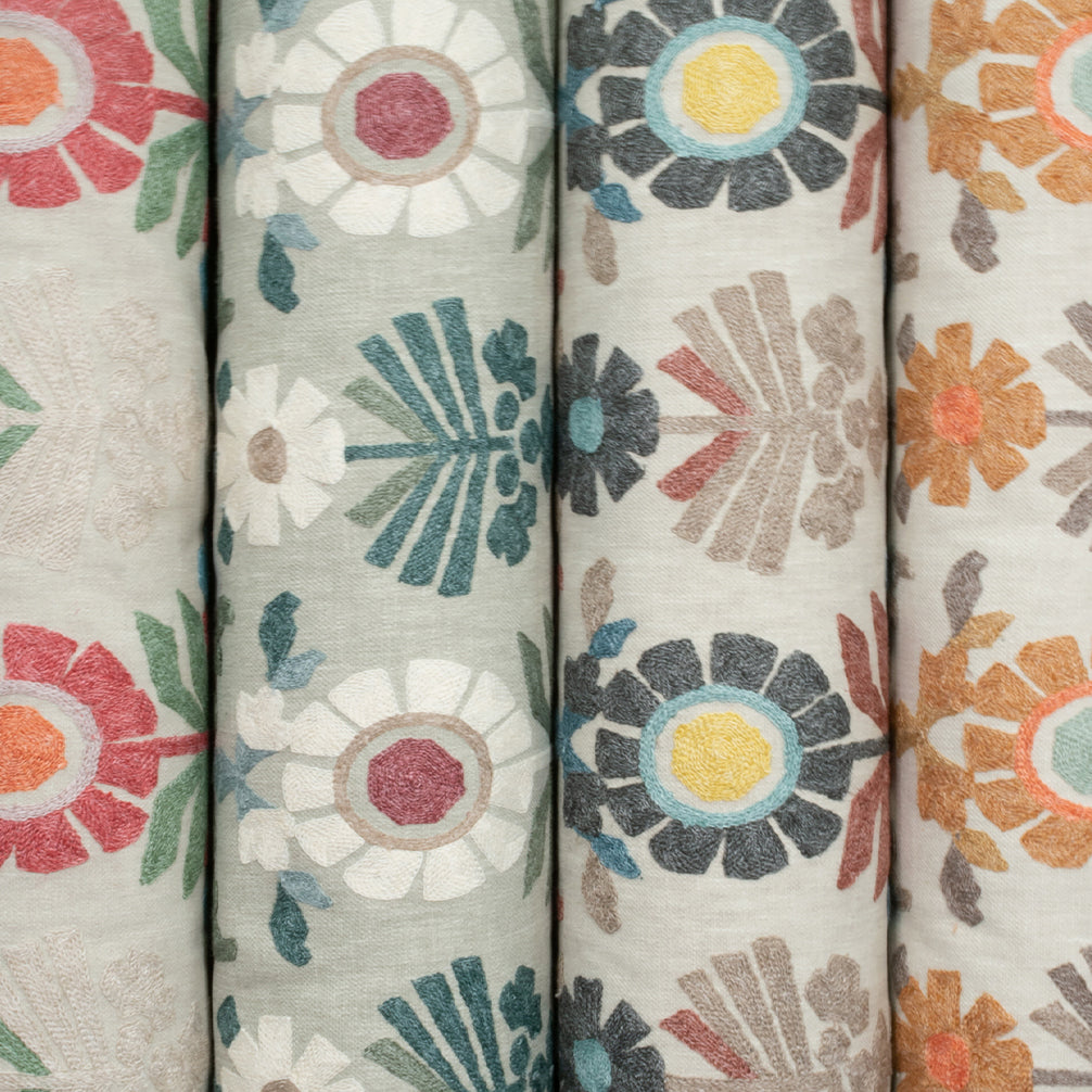 Fibre Naturelle Oslo Embroidered Fabric Cinnamon