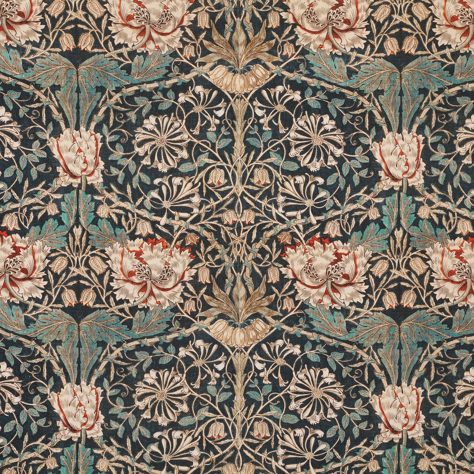 William Morris Honey Suckle Printed Cotton Fabric Blue