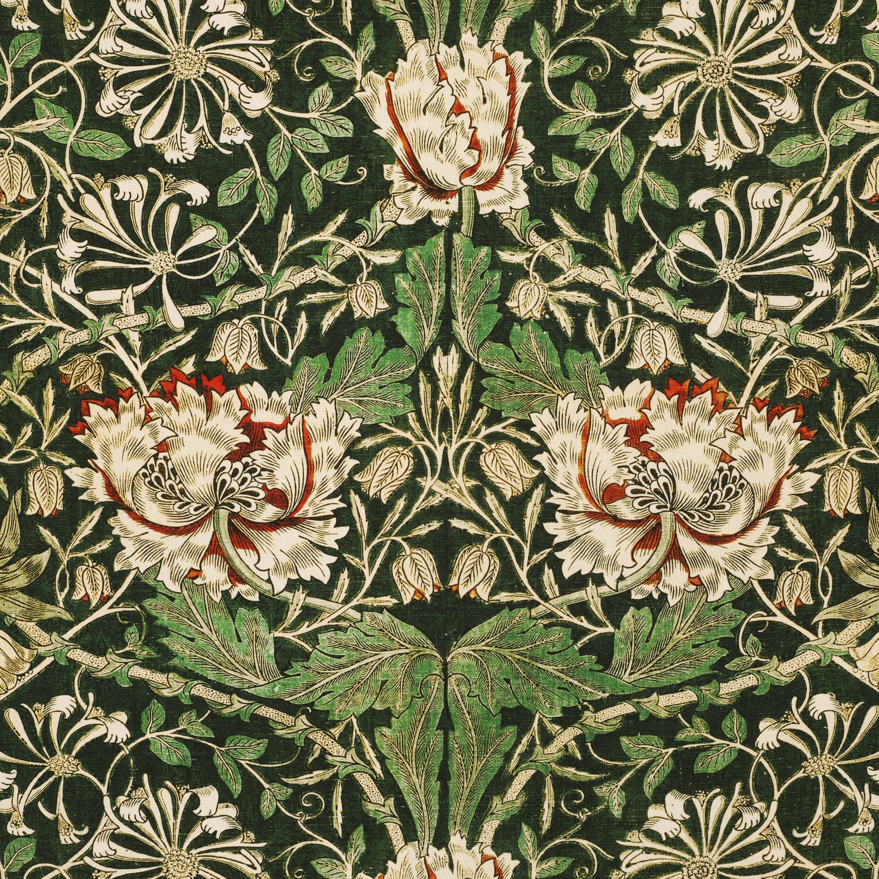 William Morris Honey Suckle Printed Cotton Fabric Green