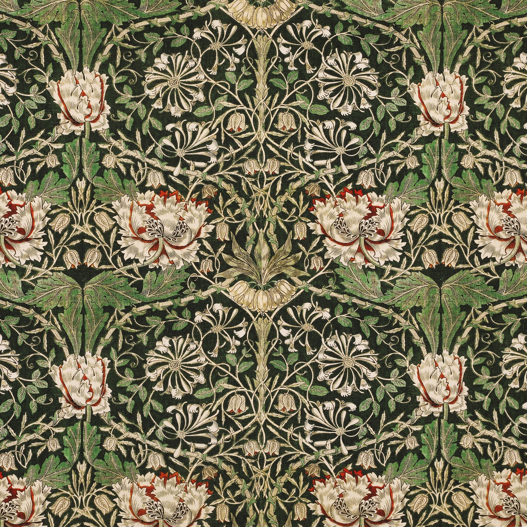William Morris Honey Suckle Printed Cotton Fabric Green