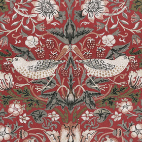 William Morris Strawberry Thief Printed Cotton Fabric Red