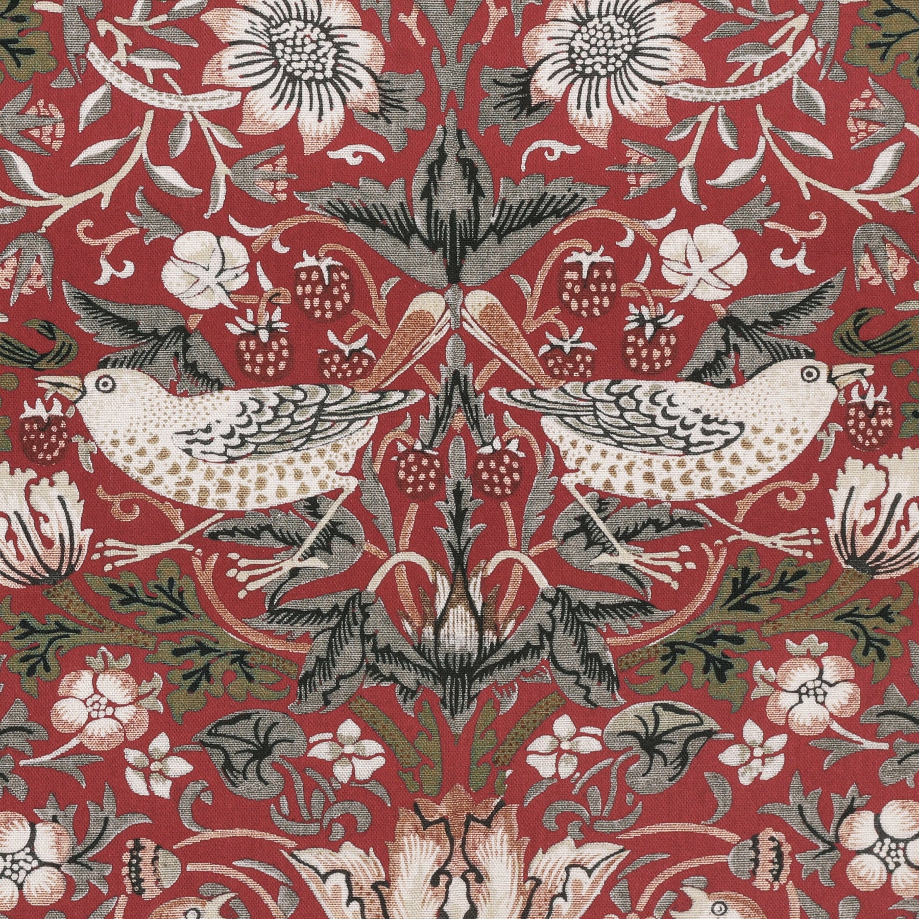 William Morris Strawberry Thief Printed Cotton Fabric Red