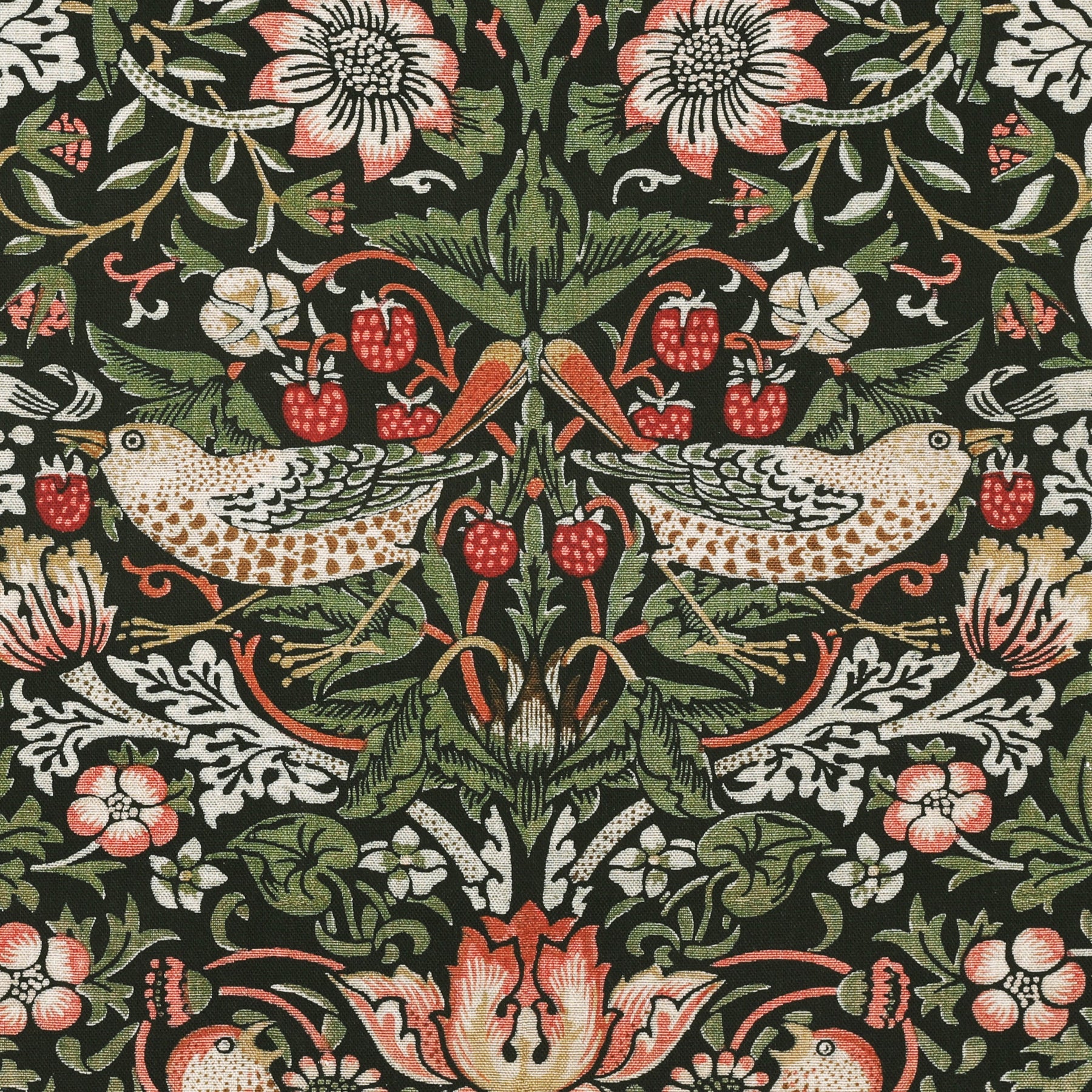 William Morris Strawberry Thief Printed Cotton Fabric Green