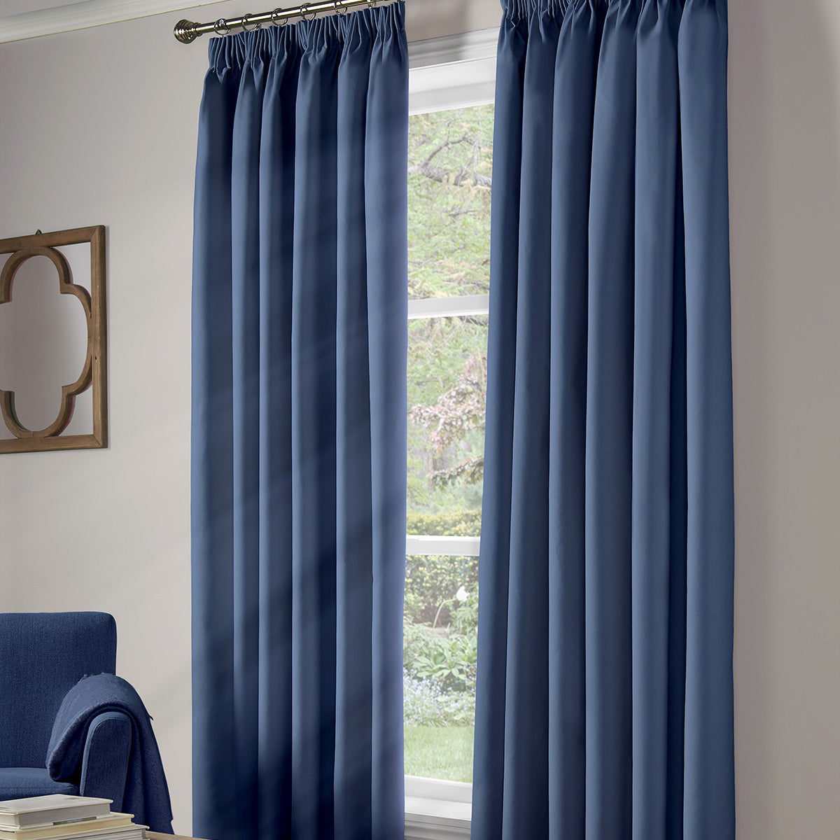 100% Blackout Ready Made Blackout Curtains Blue