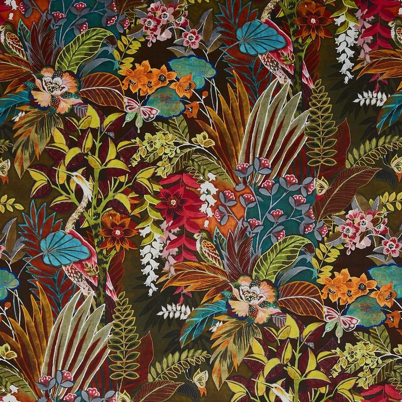Prestigious Textiles Hidden Paradise Digitally Printed Velvet Fabric Calypso