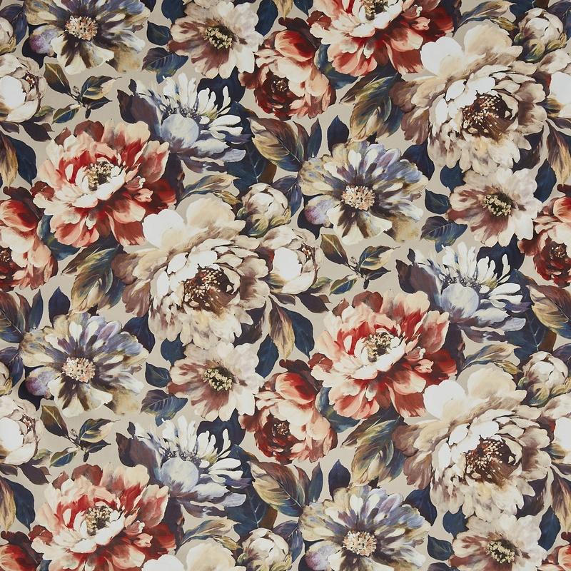 Prestigious Textiles Secret Oasis Digitally Printed Velvet Fabric Rouge