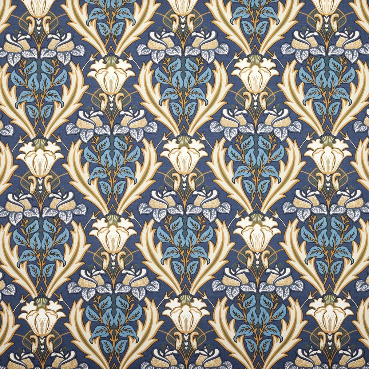 Acanthus Curtain Fabric Roll End 2.8m Navy