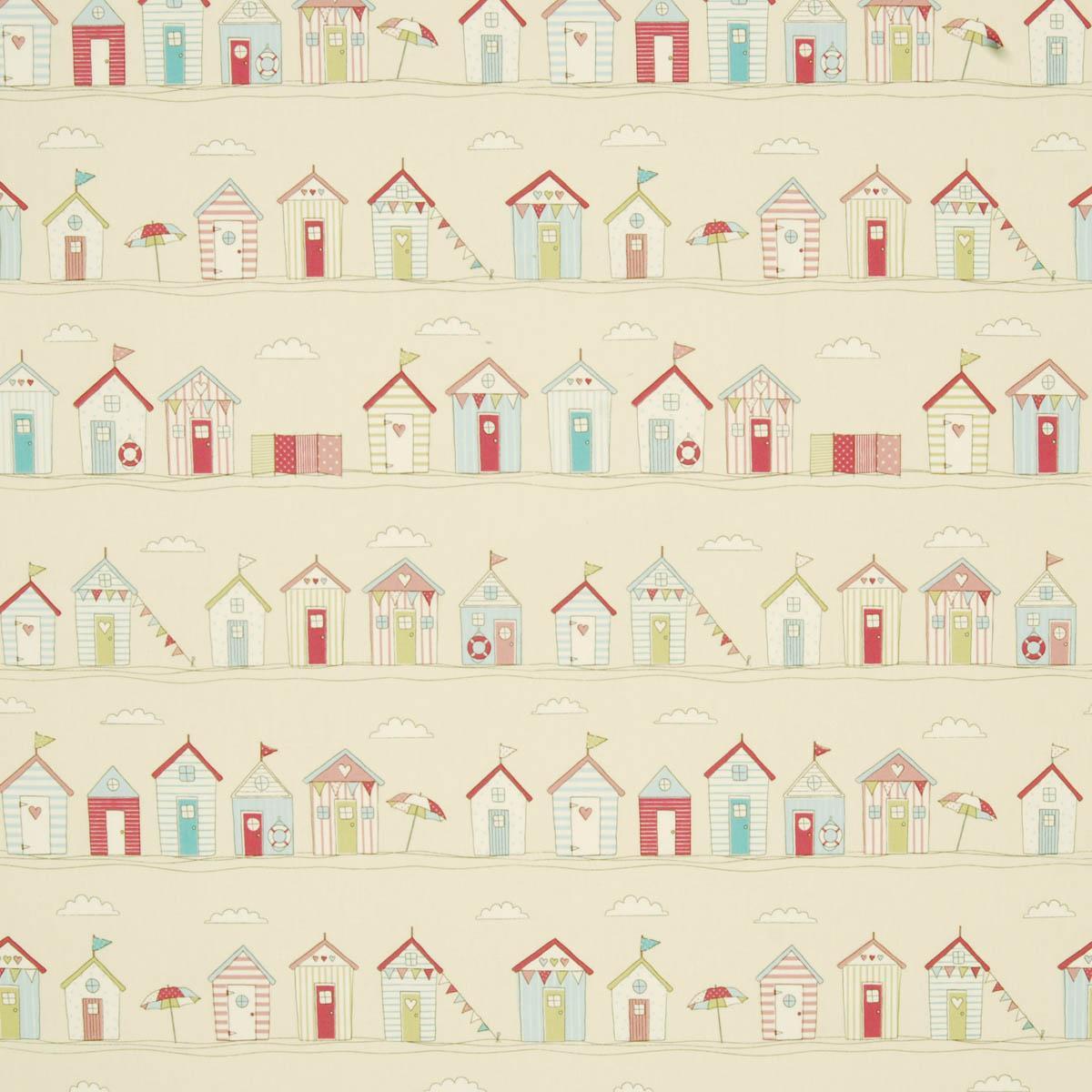 Beach Huts PVC Curtain Fabric Roll End 1 Pink