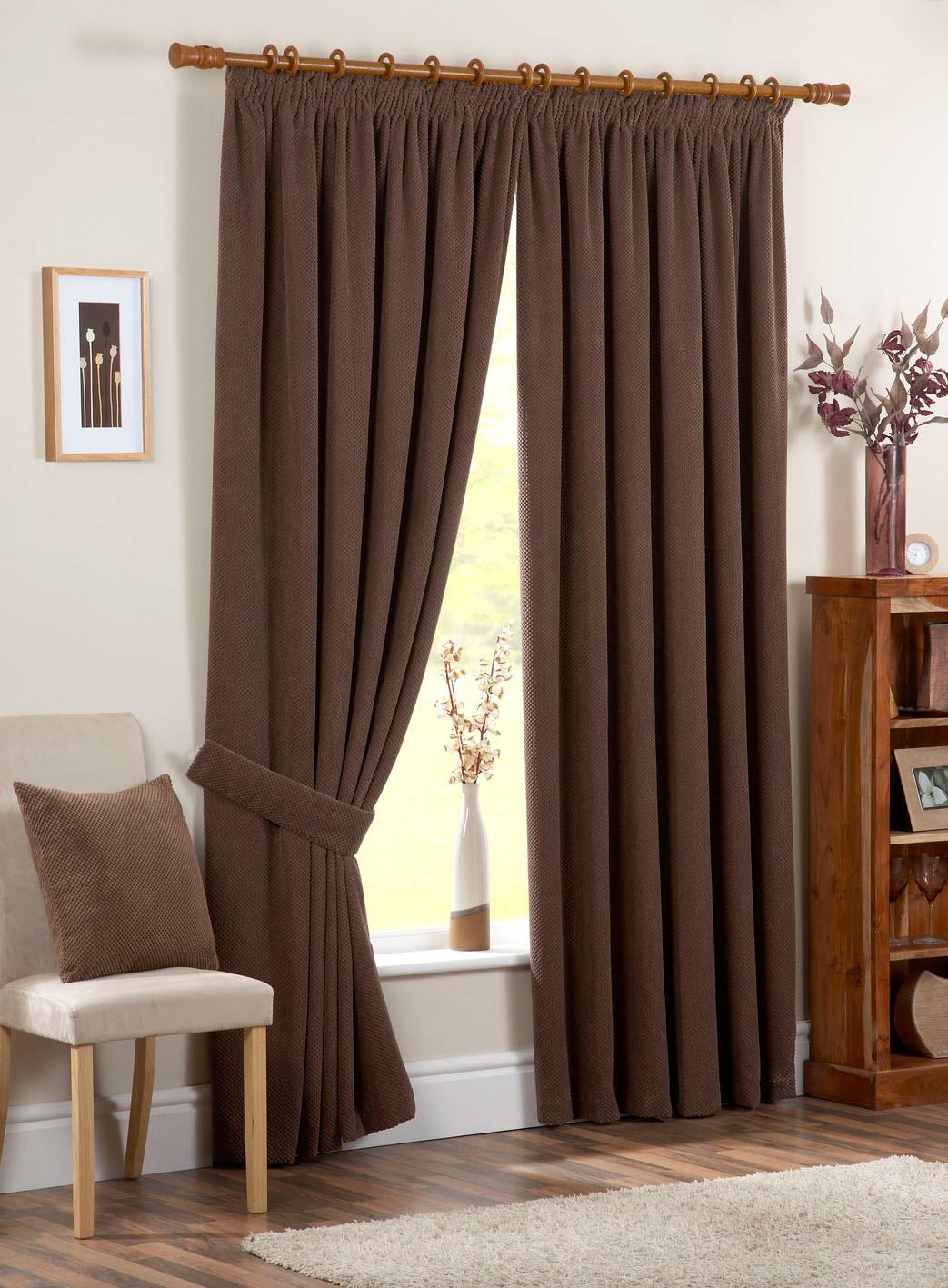 Chenille Spot Ready Made Curtains Chocolate