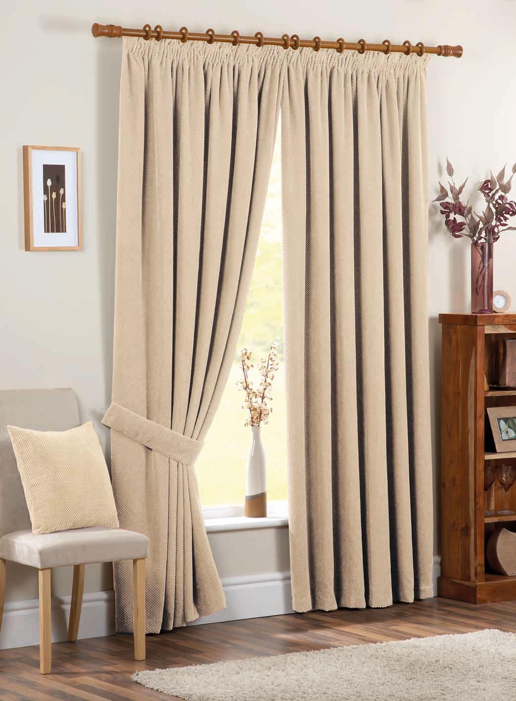 Chenille Spot Ready Made Curtains Cream