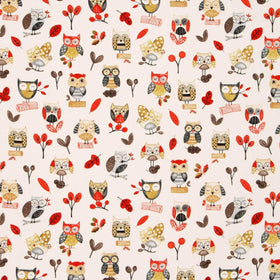 Ollie Owl Curtain Fabric Red
