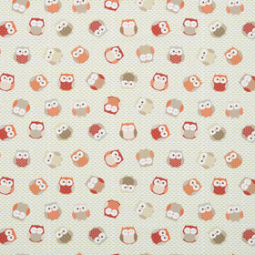 Owls Curtain Fabirc Red/Orange