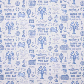 Seafood Curtain Fabric Roll End 1m Blue
