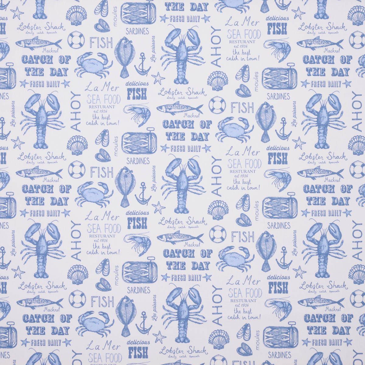 Seafood Curtain Fabric Roll End 1m Blue