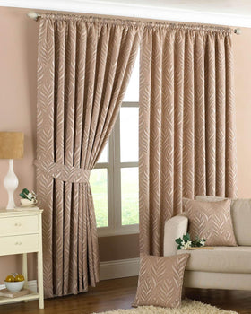 Willow/Narrow Leaf Ready Made Lined Curtains Natural