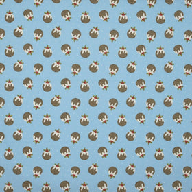 Christmas Pud Curtain Fabric Blue