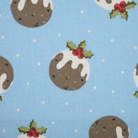 Christmas Pud Curtain Fabric Blue