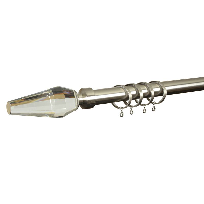 Crystal 28mm Bay Window Curtain Pole Satin Silver