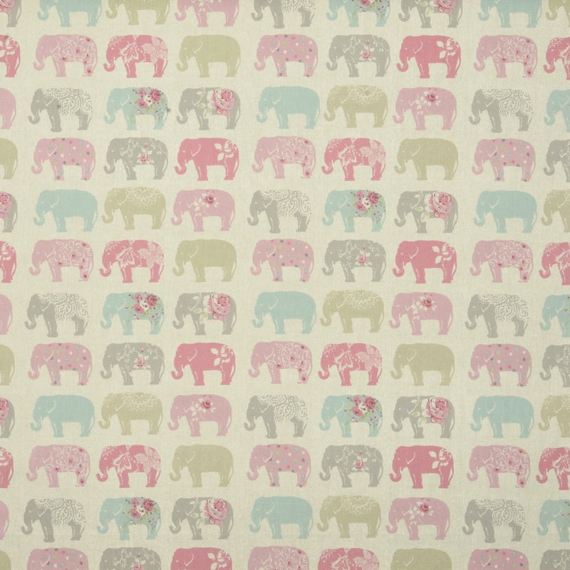 Elephants Curtain Fabric Pastel