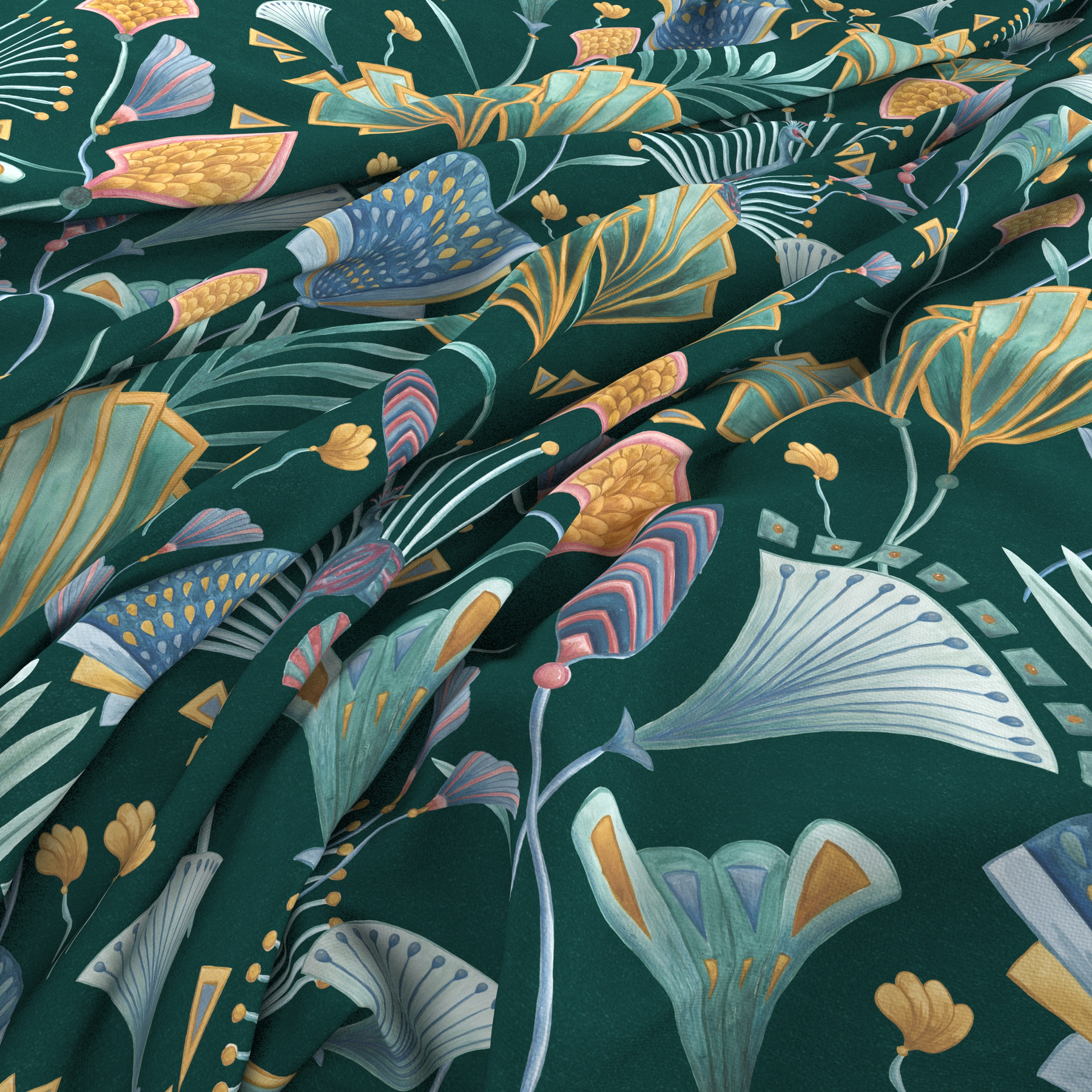 The Chateau by Angel Strawbridge Emerald Fan Curtain Fabric