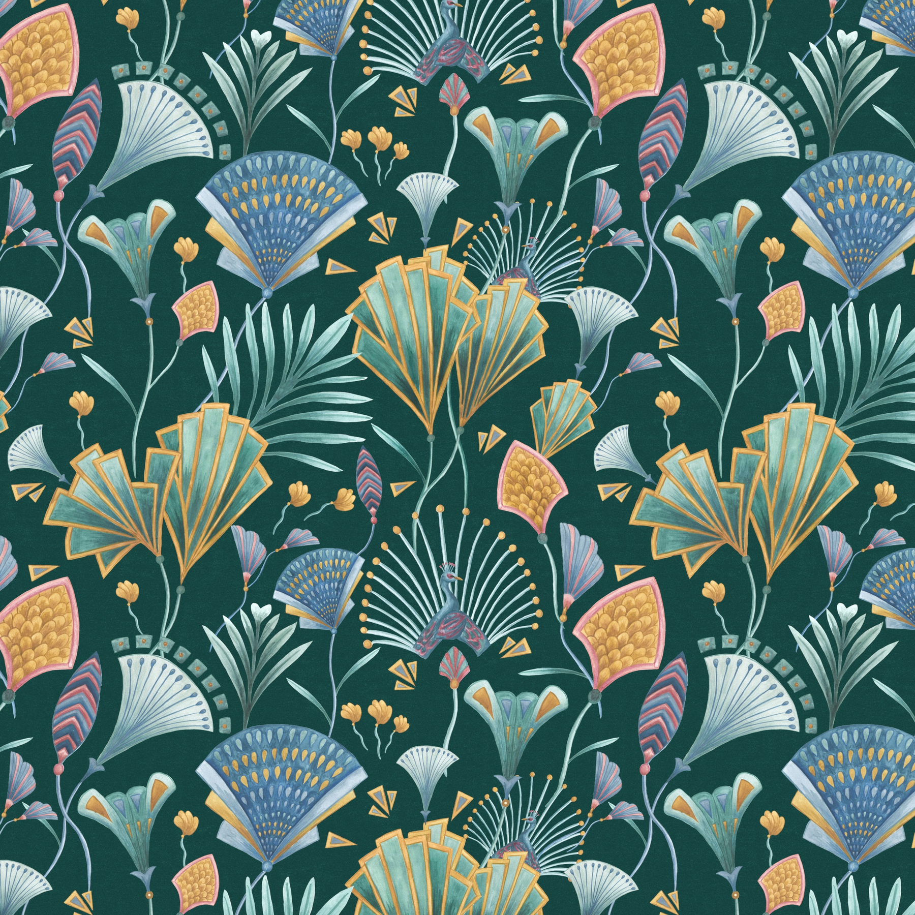 The Chateau by Angel Strawbridge Emerald Fan Curtain Fabric