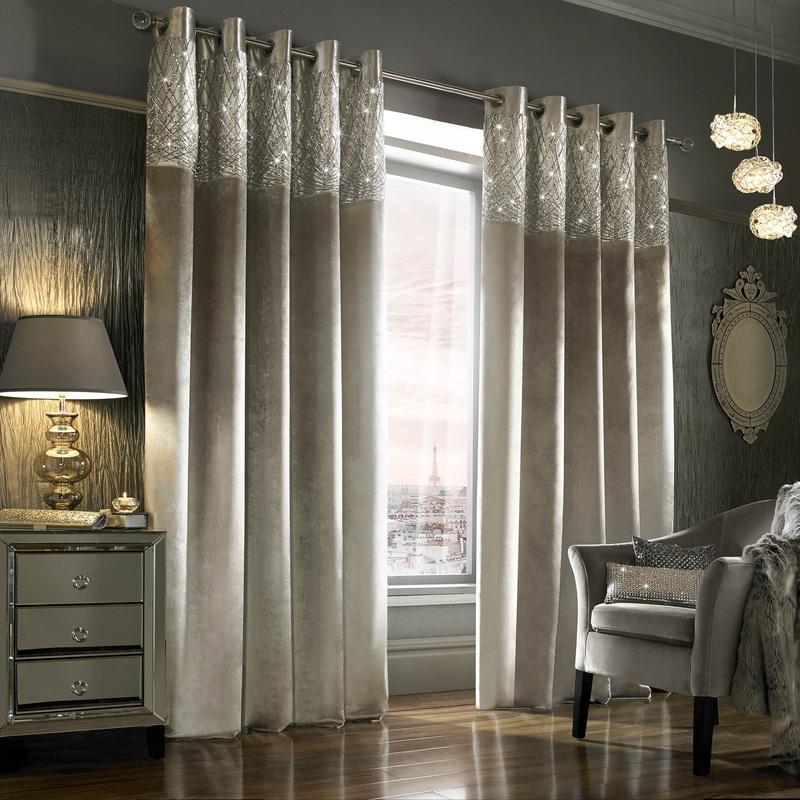 Kylie Minogue Esta Ready Made Lined Eyelet Curtains Silver