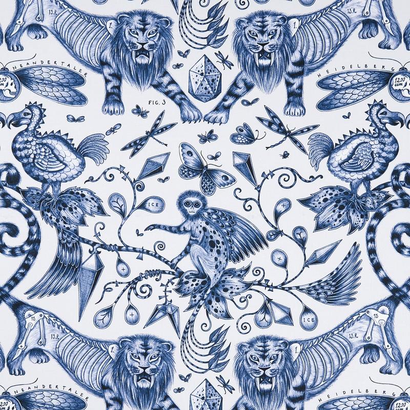 Clarke & Clarke Emma Shipley Extinct Fabric Blue