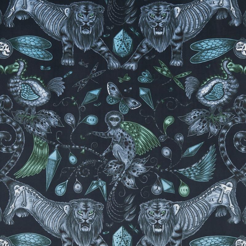 Emma Shipley Extinct Velvet Fabric Navy