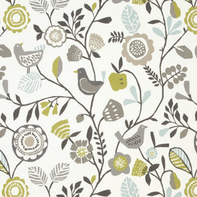 Clarke & Clarke Folki Fabric Chartreuse/Charcoal